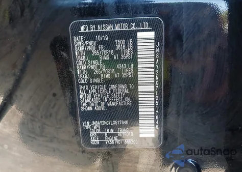 2020 Nissan Armada Sv 4Wd from USA, damaged, VIN JN8AY2NC7LX517646